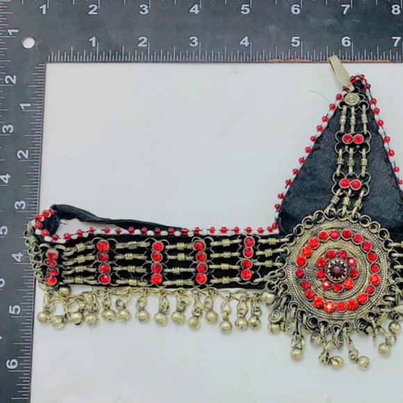 Tribal Red Matha Patti, Traditional Headpiece For Women, Hair Jewelry - Picture 7 of 11